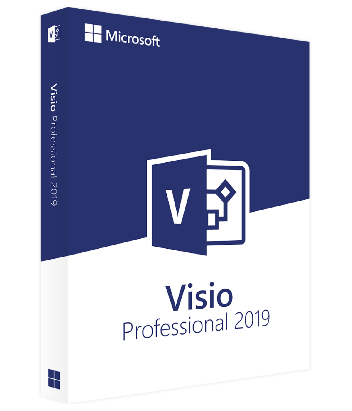 Image displaying a Microsoft Visio 2019 Professional license key card. The card features the Microsoft Visio logo prominently and includes a clearly visible alphanumeric key necessary for activating the software.