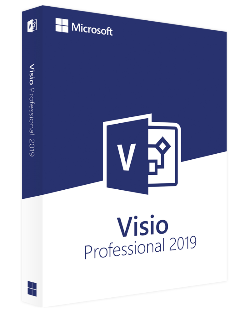 Image displaying a Microsoft Visio 2019 Professional license key card. The card features the Microsoft Visio logo prominently and includes a clearly visible alphanumeric key necessary for activating the software.