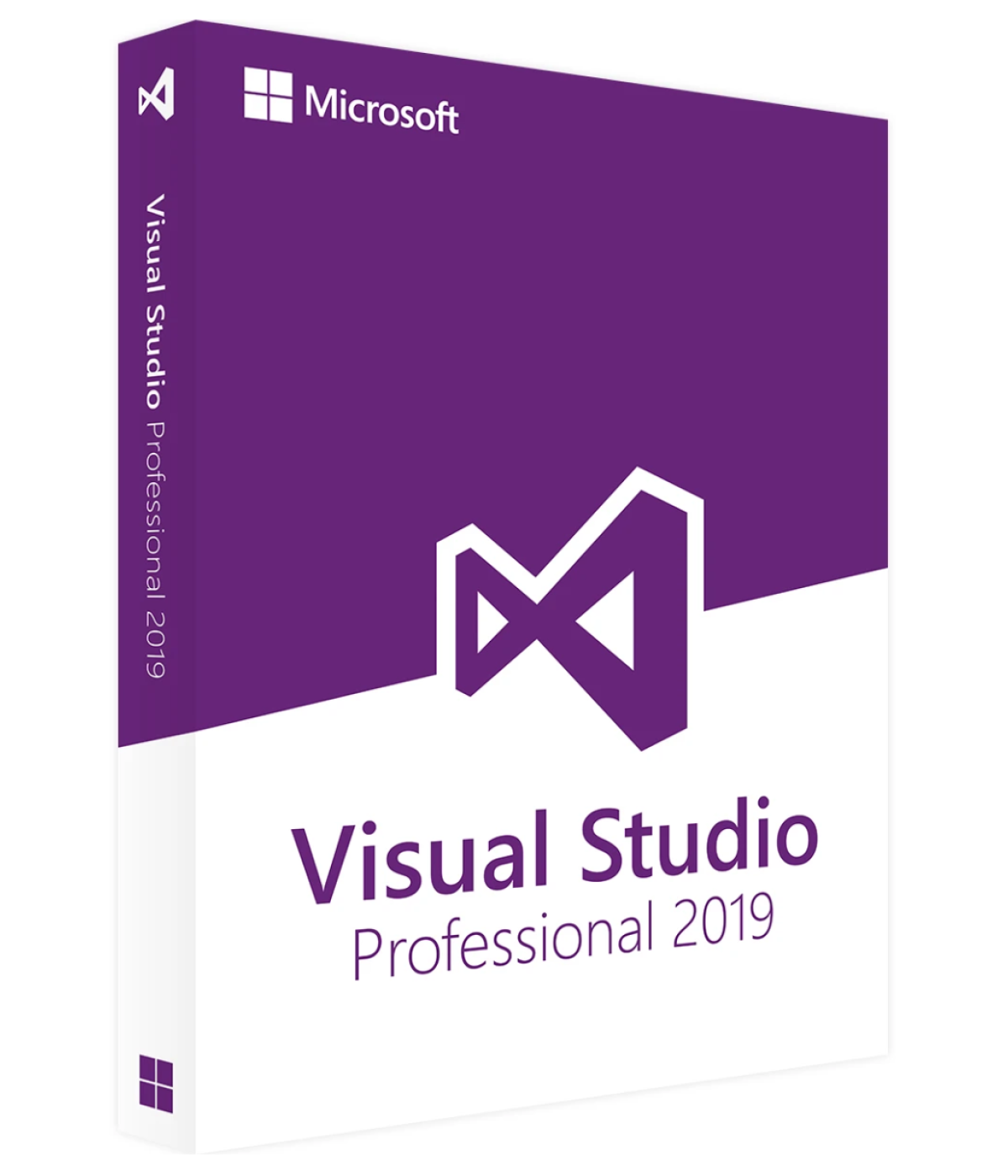 Image displaying a Microsoft Visual Studio 2019 Professional license key card, featuring the distinct Visual Studio logo alongside a clearly visible alphanumeric key required for software activation