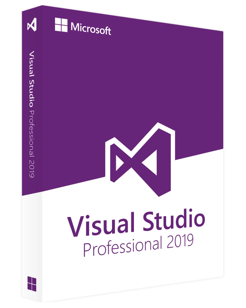 Image displaying a Microsoft Visual Studio 2019 Professional license key card, featuring the distinct Visual Studio logo alongside a clearly visible alphanumeric key required for software activation